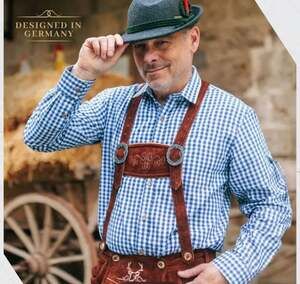 Lederhosen Shirt Men Classic Checkered Blue Sz M